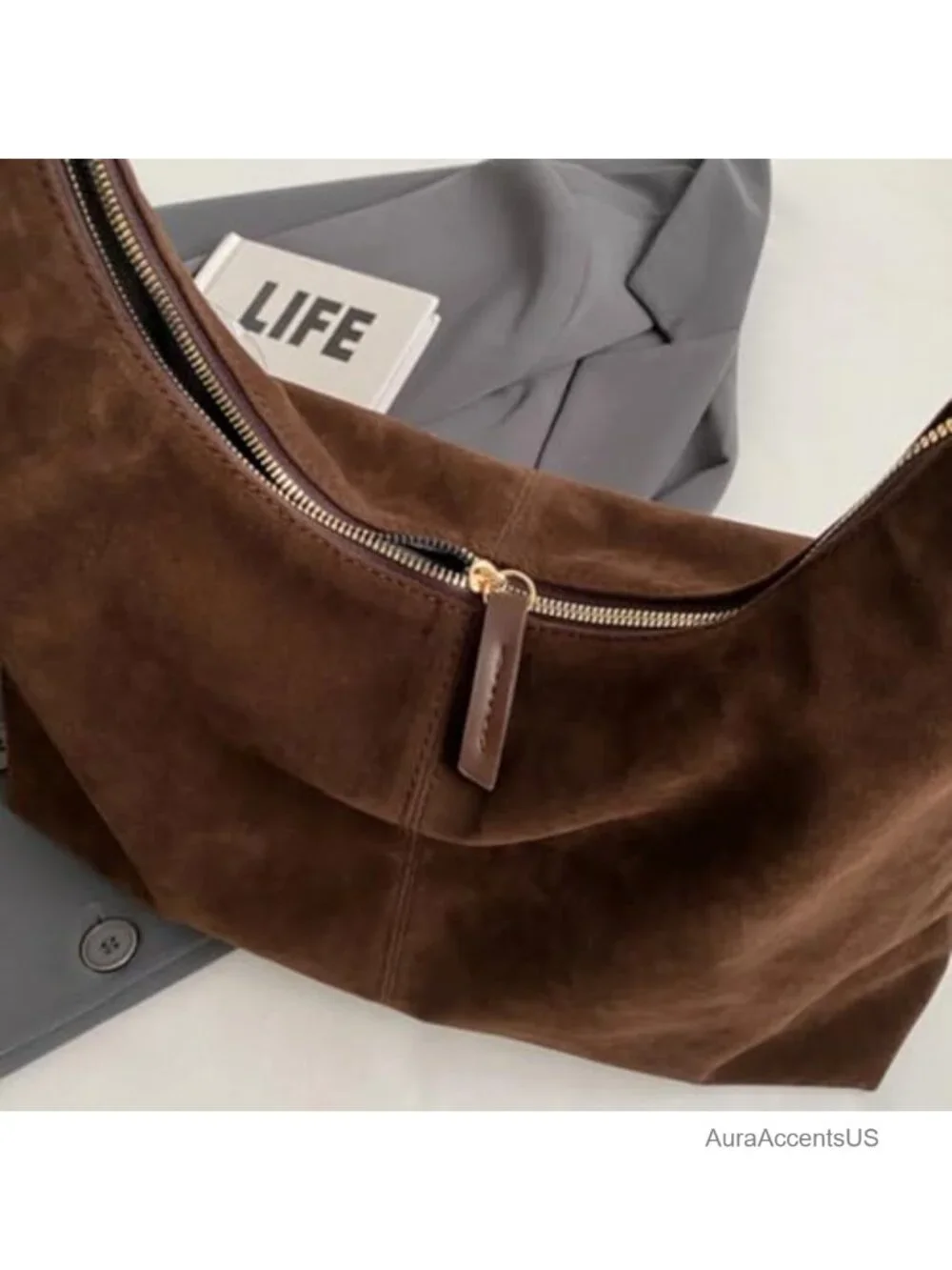 Women's Suede Shoulder Bag Hobo Handbag Underarm Purse Tote Work Travel